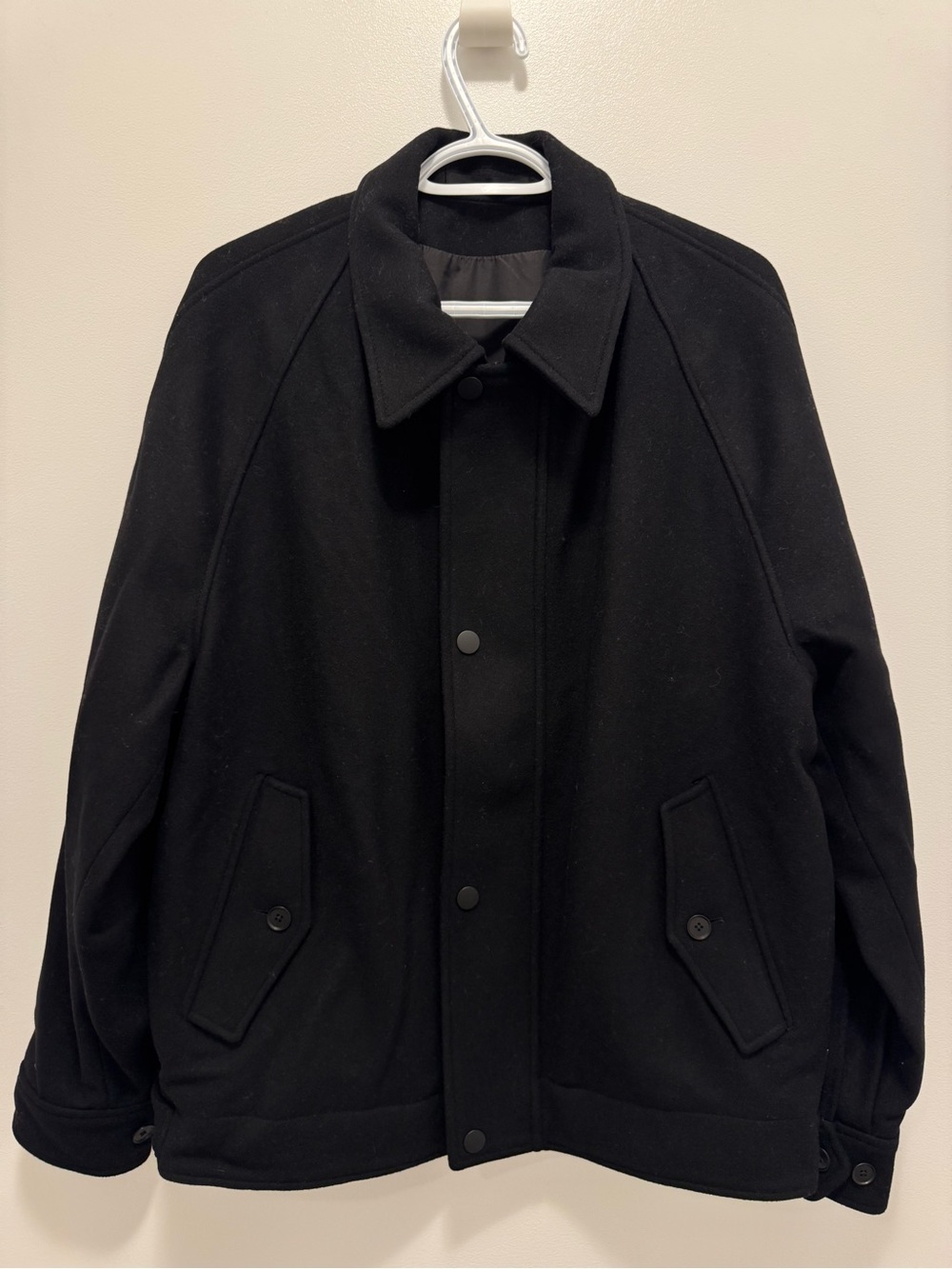 Massimo Dutti Black Wool Blend Pea Coat